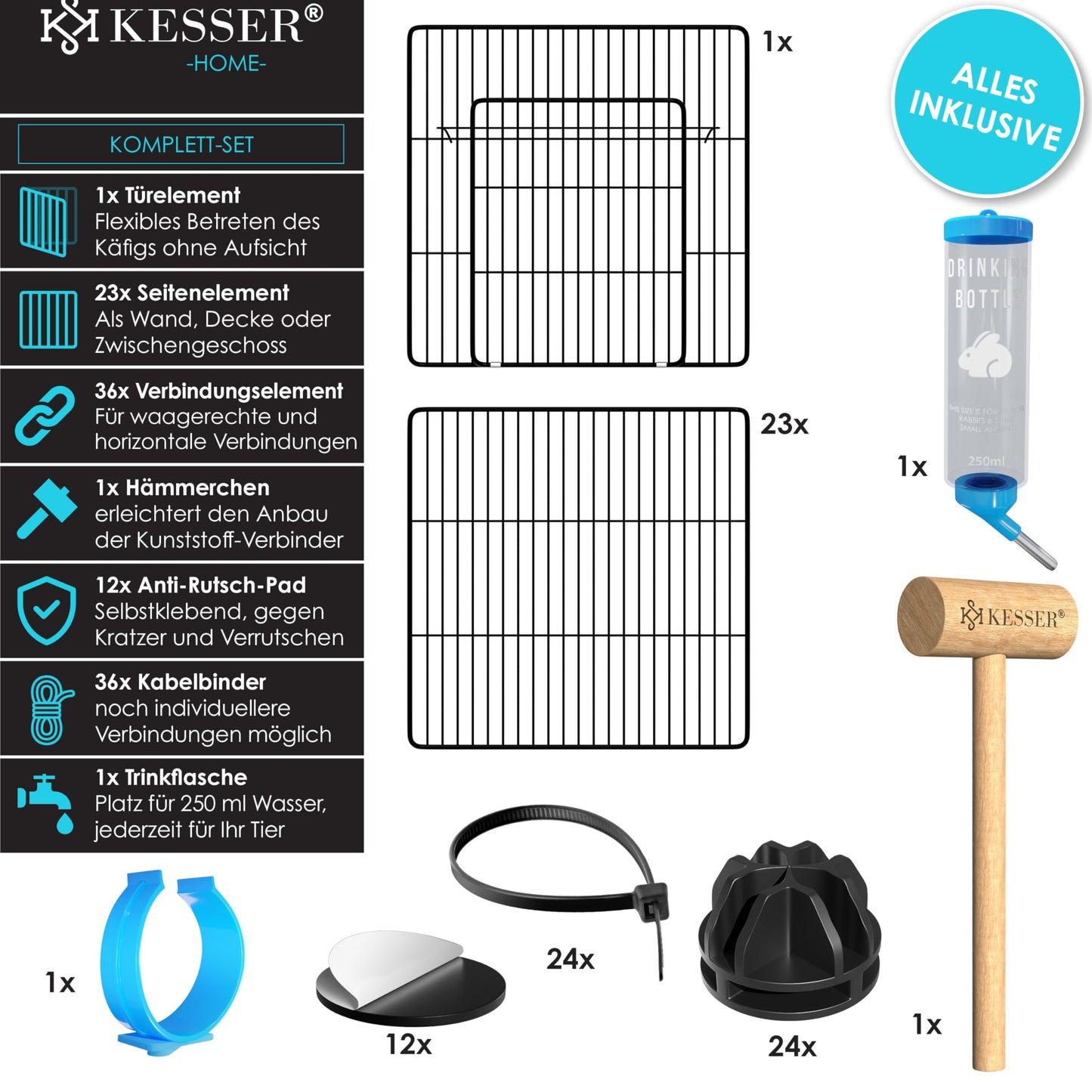 KESSER® Freigehege Gittergehege für Kaninchen aus Metallgitter XXL inkl. Tür Kleintiergehege Meerschweinchen Gehege Freilauf, Kleintierkäfig Laufgitter Hasenstall für Innen - draußen