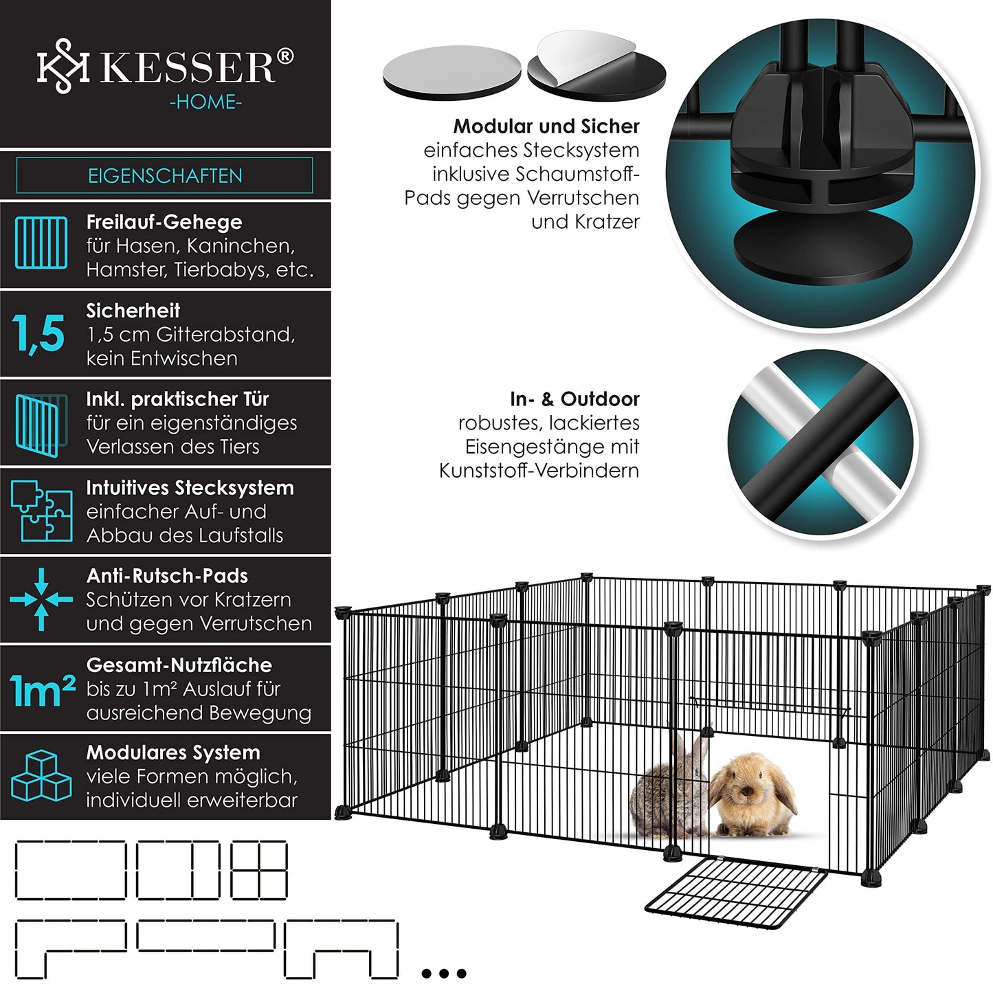 KESSER® Freigehege Gittergehege für Kaninchen aus Metallgitter XXL inkl. Tür Kleintiergehege Meerschweinchen Gehege Freilauf, Kleintierkäfig Laufgitter Hasenstall für Innen - draußen