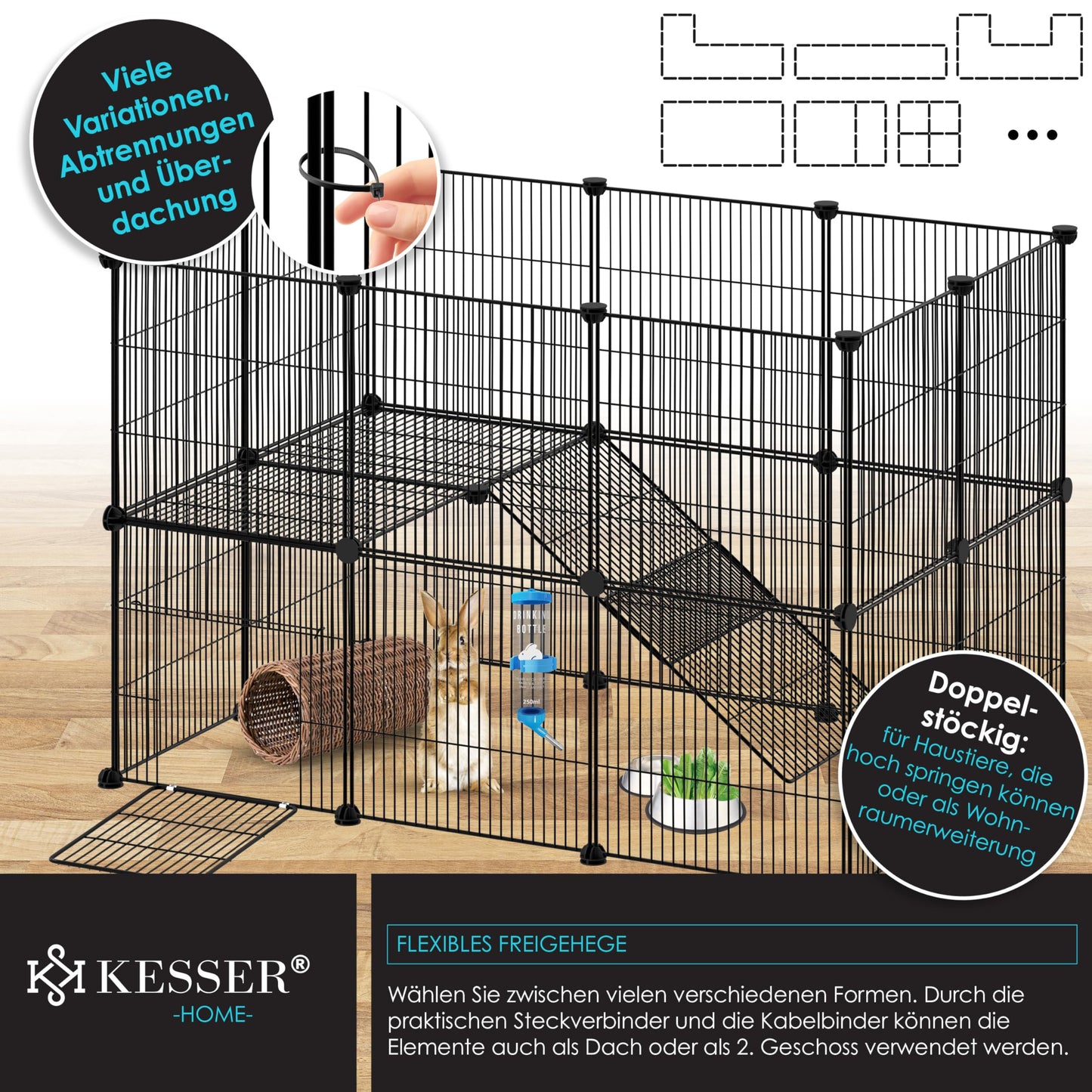 KESSER® Freigehege Gittergehege für Kaninchen aus Metallgitter XXL inkl. Tür Kleintiergehege Meerschweinchen Gehege Freilauf, Kleintierkäfig Laufgitter Hasenstall für Innen - draußen
