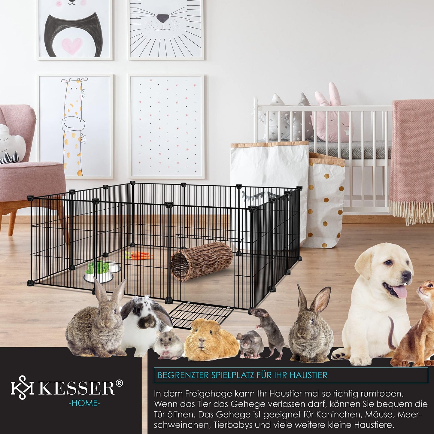 KESSER® Freigehege Gittergehege für Kaninchen aus Metallgitter XXL inkl. Tür Kleintiergehege Meerschweinchen Gehege Freilauf, Kleintierkäfig Laufgitter Hasenstall für Innen - draußen