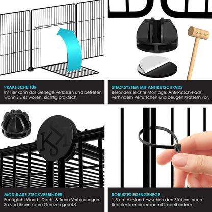 KESSER® Freigehege Gittergehege für Kaninchen aus Metallgitter XXL inkl. Tür Kleintiergehege Meerschweinchen Gehege Freilauf, Kleintierkäfig Laufgitter Hasenstall für Innen - draußen