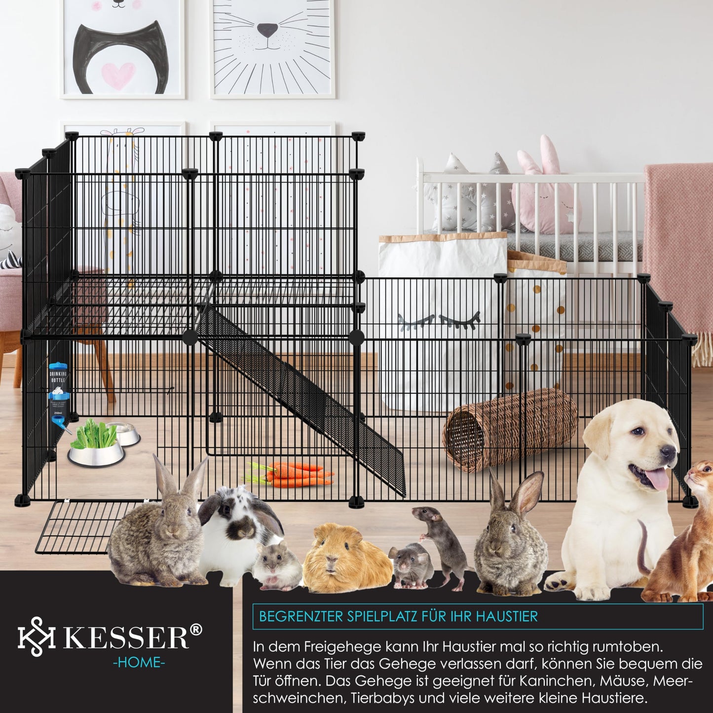 KESSER® Freigehege Gittergehege für Kaninchen aus Metallgitter XXL inkl. Tür Kleintiergehege Meerschweinchen Gehege Freilauf, Kleintierkäfig Laufgitter Hasenstall für Innen - draußen