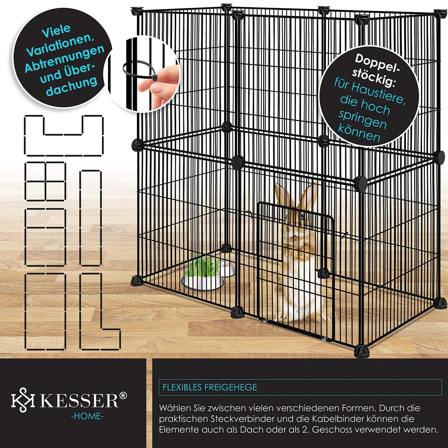 KESSER® Freigehege Gittergehege für Kaninchen aus Metallgitter XXL inkl. Tür Kleintiergehege Meerschweinchen Gehege Freilauf, Kleintierkäfig Laufgitter Hasenstall für Innen - draußen