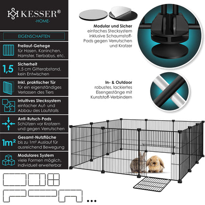 KESSER® Freigehege Gittergehege für Kaninchen aus Metallgitter XXL inkl. Tür Kleintiergehege Meerschweinchen Gehege Freilauf, Kleintierkäfig Laufgitter Hasenstall für Innen - draußen