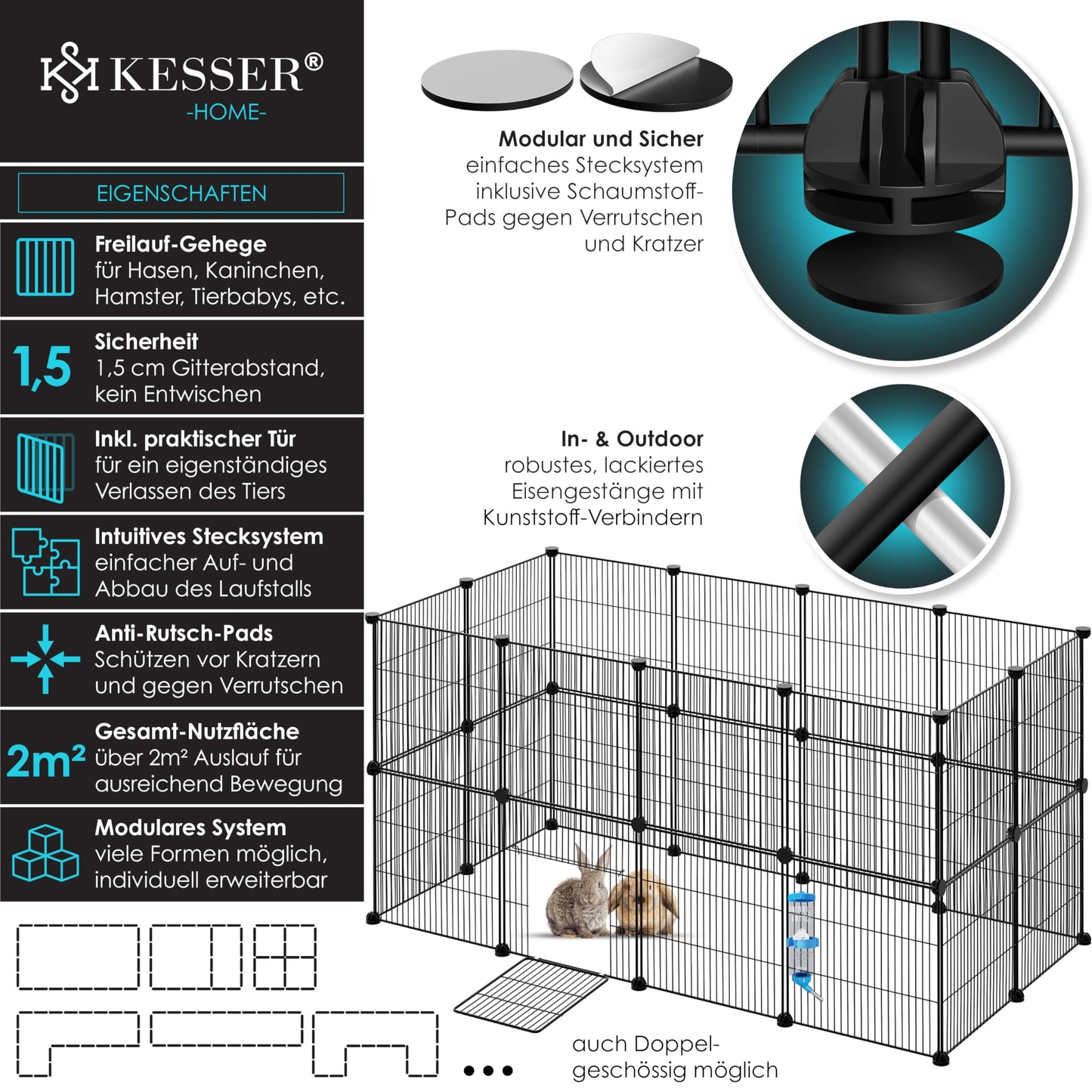 KESSER® Freigehege Gittergehege für Kaninchen aus Metallgitter XXL inkl. Tür Kleintiergehege Meerschweinchen Gehege Freilauf, Kleintierkäfig Laufgitter Hasenstall für Innen - draußen